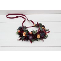 Purple peach burgundy magenta flower crown. Hair wreath. Flower girl crown. Wedding flowers. 5316