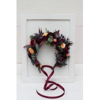 Purple peach burgundy magenta flower crown. Hair wreath. Flower girl crown. Wedding flowers. 5316