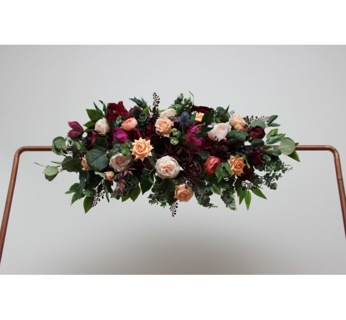 Flower Arch Arrangement in Purple, Peach, Burgundy & Magenta | Faux Floral Archway for Wedding