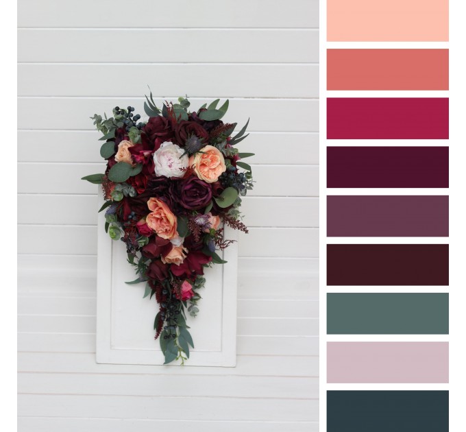 Wedding Bouquets in Purple, Peach, Burgundy & Magenta | Faux Bridal & Bridesmaid Bouquets