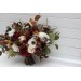 Cascade and Classic Bridal Bouquets – Burgundy, Ivory, and Brown Faux Flowers
