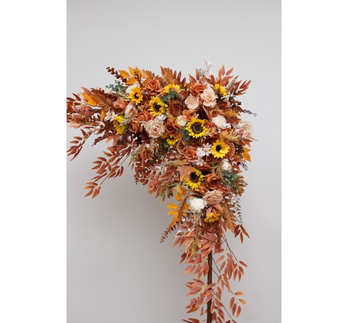 Flower Arch Arrangement in Rust & Ivory | Faux Sunflower Floral Archway for Wedding