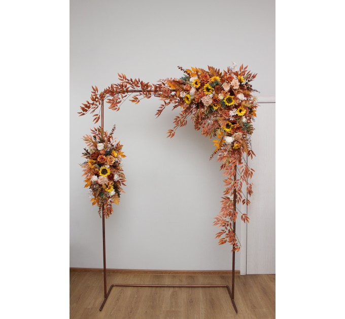 Flower Arch Arrangement in Rust & Ivory | Faux Sunflower Floral Archway for Wedding