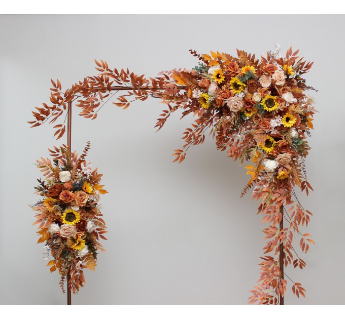 Flower Arch Arrangement in Rust & Ivory | Faux Sunflower Floral Archway for Wedding
