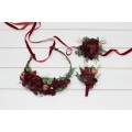 Wedding boutonnieres and wrist corsage in burgundy dusty rosecolor scheme. Flower accessories. 5329