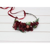 Burgundy dusty rose flower crown. Hair wreath. Flower girl crown. Wedding flowers. 5329