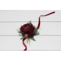  Wedding boutonnieres and wrist corsage  in burgundy dusty rosecolor scheme. Flower accessories. 5329