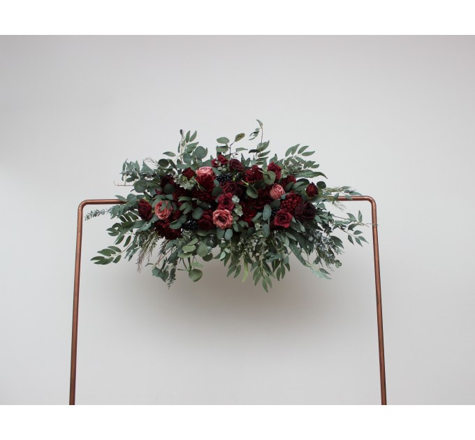 Flower Arch Arrangement in Burgundy & Dusty Rose | Faux Floral Archway for Wedding