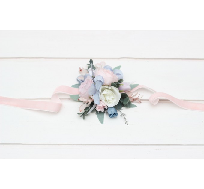 Wedding Boutonnieres in Dusty Blue, Blush Pink & White | Faux Flower Accessories
