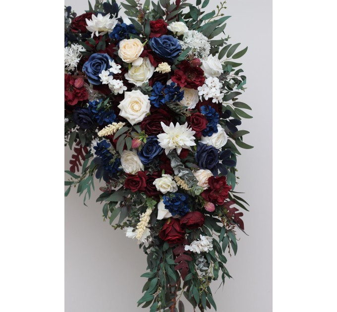 Flower Arch Arrangement in Burgundy, Ivory & Navy Blue | Faux Floral Archway for Wedding