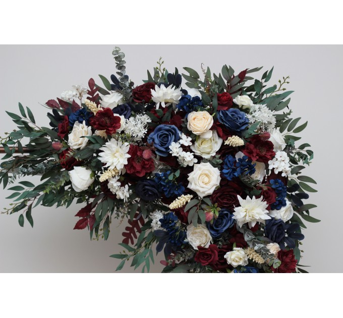 Flower Arch Arrangement in Burgundy, Ivory & Navy Blue | Faux Floral Archway for Wedding