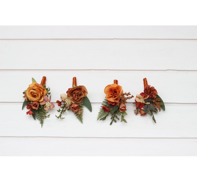 Wedding Boutonnieres and Wrist Corsage in Rust Orange | Flower Accessories