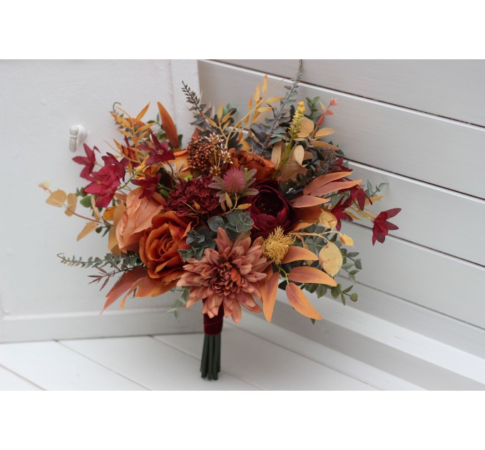 Wedding Bouquets in Rust, Burgundy & Orange | Faux Bridal & Bridesmaid Bouquets