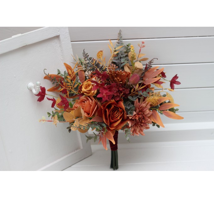 Wedding Bouquets in Rust, Burgundy & Orange | Faux Bridal & Bridesmaid Bouquets