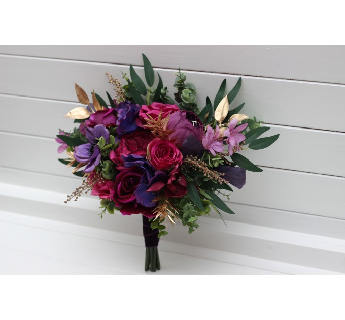 Wedding Bouquets in Purple, Magenta & Gold | Faux Bridal & Bridesmaid Bouquets