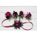 Wedding boutonnieres and wrist corsage in purple magenta gold color scheme. Flower accessories.5273