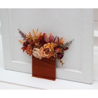 Pocket boutonniere in rust burgundy orange color scheme. Flower accessories. Pocket flowers. Square flowers. 5073