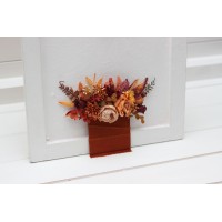 Pocket boutonniere in rust burgundy orange color scheme. Flower accessories. Pocket flowers. Square flowers. 5073