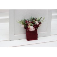 Pocket boutonniere in blush pink burgundy color scheme. Flower accessories. Pocket flowers. Square flowers. 5246
