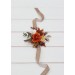 Wedding boutonnieres and wrist corsage in orange ivory rust terracotta color scheme. Flower accessories. 5140
