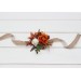 Wedding boutonnieres and wrist corsage in orange ivory rust terracotta color scheme. Flower accessories. 5140