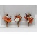 Wedding boutonnieres and wrist corsage in orange ivory rust terracotta color scheme. Flower accessories. 5140