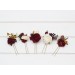 Set of 5 hair pins in burgundy ivory white color scheme. Hair accessories. Flower accessories for wedding. 5310
