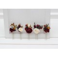 Set of 5 hair pins in burgundy ivory white color scheme. Hair accessories. Flower accessories for wedding. 5310
