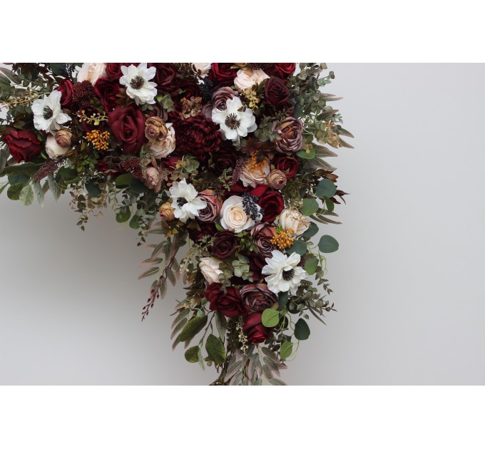 Flower Arch Arrangement in Burgundy, Ivory & White | Faux Floral Archway for Wedding