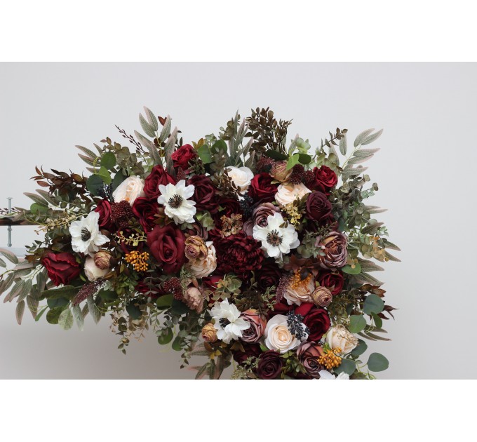 Flower Arch Arrangement in Burgundy, Ivory & White | Faux Floral Archway for Wedding