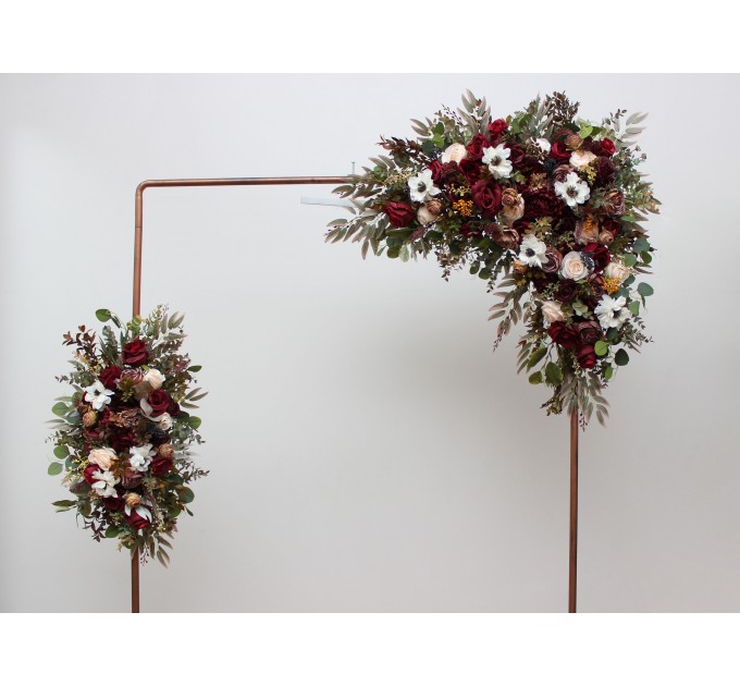 Flower Arch Arrangement in Burgundy, Ivory & White | Faux Floral Archway for Wedding