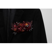 Pocket boutonniere in rust burgundy cinnamon color scheme. Flower accessories. Pocket flowers. Square flowers. 0044