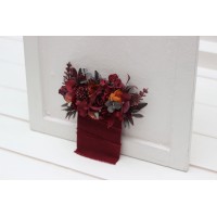 Pocket boutonniere in rust burgundy cinnamon color scheme. Flower accessories. Pocket flowers. Square flowers. 0044
