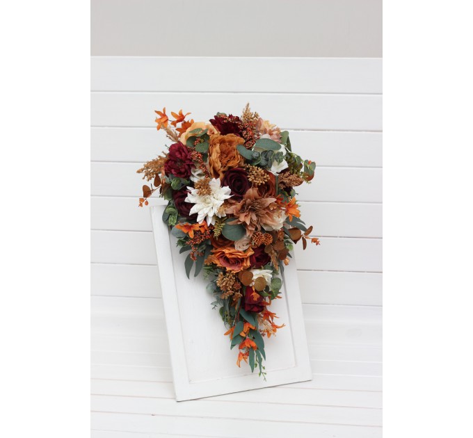 Wedding Bouquets in Cinnamon, Ivory, Burgundy & Orange | Faux Bridal & Bridesmaid Bouquets