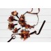 Wedding boutonnieres and wrist corsage in burgundy orange rust brown color scheme. Flower accessories. 5330