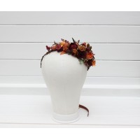 Burgundy orange rust brown  flower crown. Hair wreath. Flower girl crown. Wedding flowers. 5330