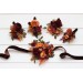 Wedding boutonnieres and wrist corsage in burgundy orange rust brown color scheme. Flower accessories. 5330