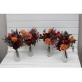 Mini bouquets for vases in burgundy orange rust brown color scheme. Flowers for wedding decor. Table flowers. Centerpiece. 5330