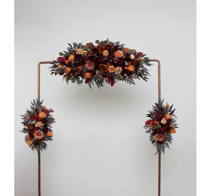 Flower Arch Arrangement in Burgundy, Orange, Rust & Brown | Faux Floral Archway for Wedding