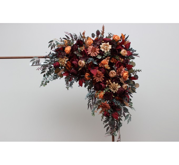 Flower Arch Arrangement in Burgundy, Orange, Rust & Brown | Faux Floral Archway for Wedding