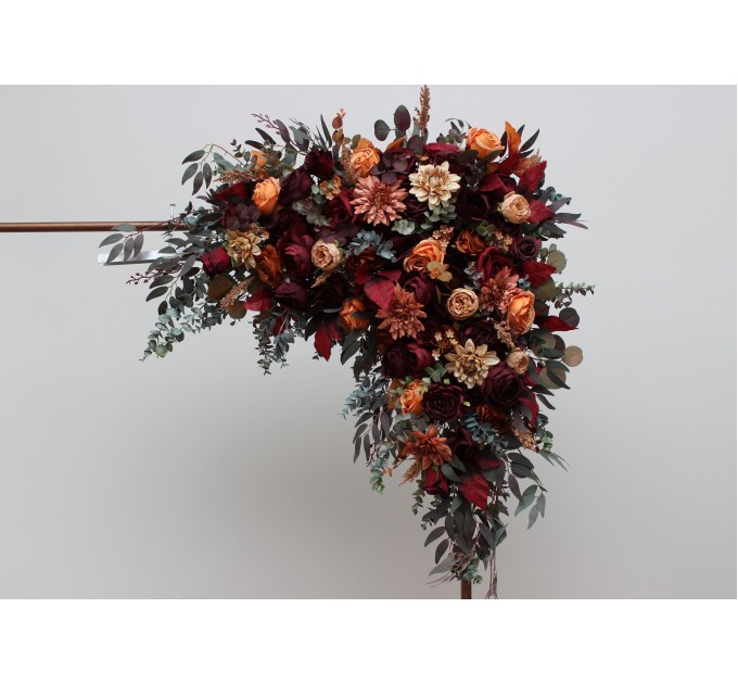 Flower Arch Arrangement in Burgundy, Orange, Rust & Brown | Faux Floral Archway for Wedding