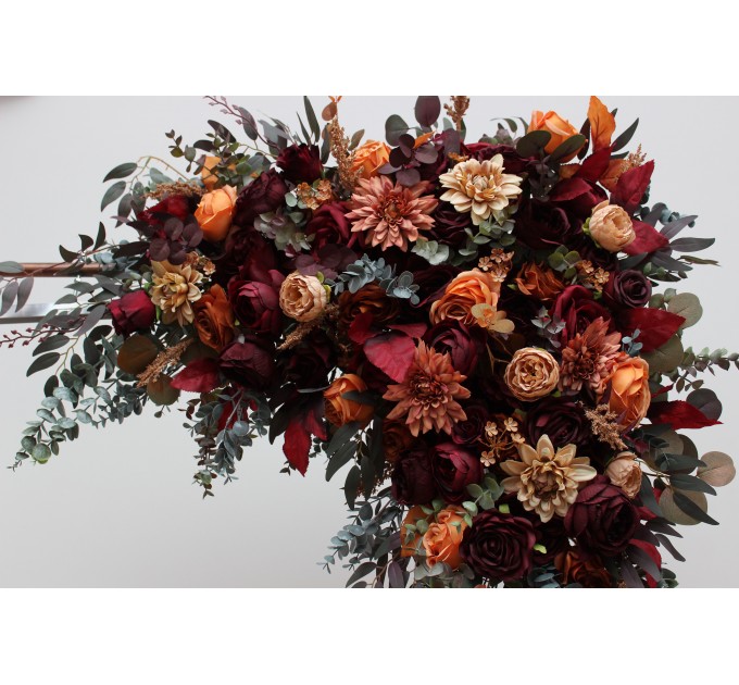 Flower Arch Arrangement in Burgundy, Orange, Rust & Brown | Faux Floral Archway for Wedding