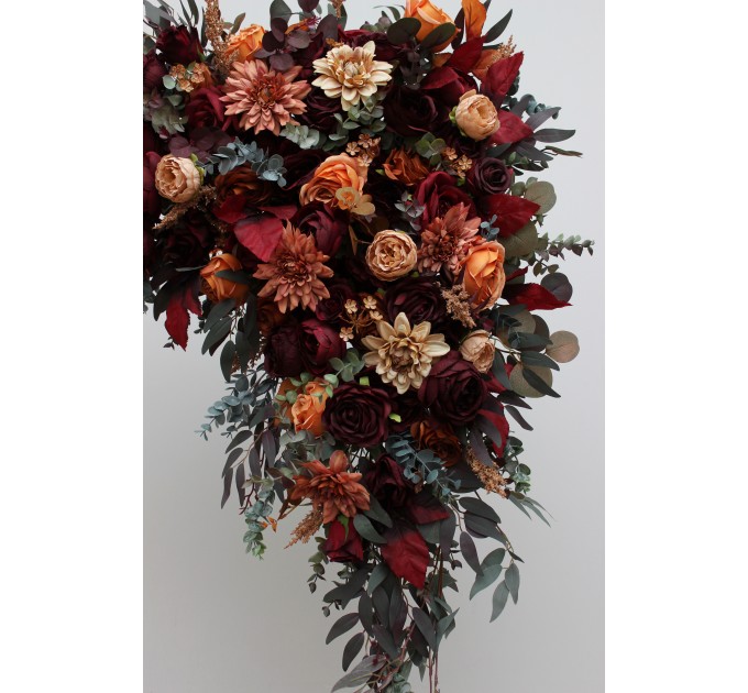 Flower Arch Arrangement in Burgundy, Orange, Rust & Brown | Faux Floral Archway for Wedding