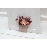 Pocket boutonniere in burgundy dusty rose blush pink color scheme. Flower accessories. Pocket flowers. Square flowers. 5256