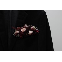 Pocket boutonniere in purple burgundy beige color scheme. Flower accessories. Pocket flowers. Square flowers. 5016