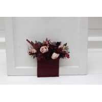 Pocket boutonniere in purple burgundy beige color scheme. Flower accessories. Pocket flowers. Square flowers. 5016
