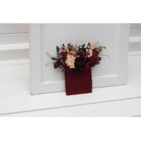 Pocket boutonniere in red burgundy dusty rose peach color scheme. Flower accessories. Pocket flowers. Square flowers. 0501