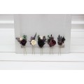 Set of 5 Hair Pins in Purple, Black, Ivory & Green | Faux Flower Wedding Hair Accessories