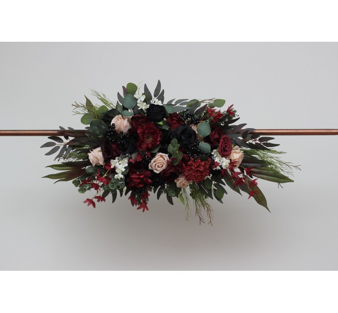 Flower Arch Arrangement in Burgundy, Black, Green, Beige & Ivory | Faux Floral Archway for Wedding