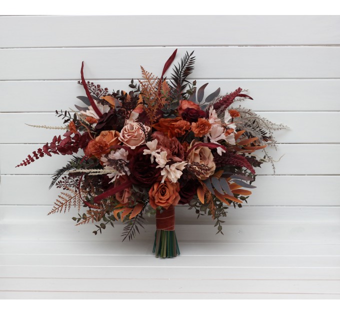 Wedding Bouquets in Burgundy & Terracotta | Faux Bridal & Bridesmaid Bouquets